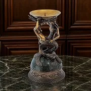 Подсвечник «Рыбы» из бронзы и змеевика — оригинальный подарок — фотография 1