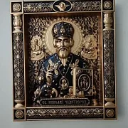 На память: Резная Икона из дерева. Святой Николай Чудотворец — фотография 9