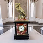 Каминные часы «Сова» из яшмы и долерита — оригинальный подарок — фотография 1