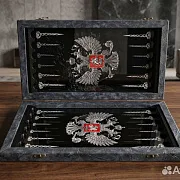 Нарды под стеклом «Герб России» — оригинальный подарок — фотография 1