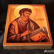 Икона деревянная "Святой Апостол Матвей" — оригинальный подарок — фотография 3