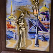 Картина «Девушка с зонтом. Набережная. Мост» на ониксе с подсветкой — красивый подарок — фотография 3
