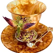 Чайная чашка «Колибри» из янтаря с эмалью — красивый подарок — фотография 3