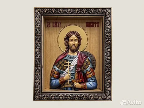 Икона резная из дерева Святой Никита — оригинальный подарок