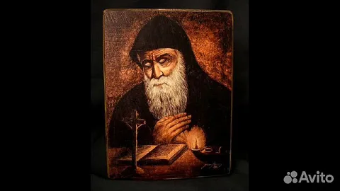 Подарочная икона "Монах Шарбель" дерево, ручная работа