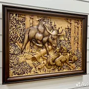 В подарок: Резная картина «Гон на лося» 60×46 см — фотография 2